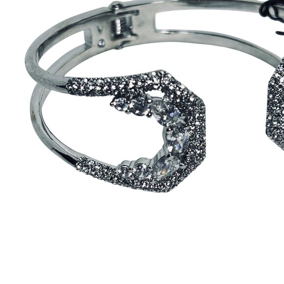 Vince Camuto Silver Tone Clear Crystal Hinged Cuff Bracelet (5947) - Picture 6 of 7